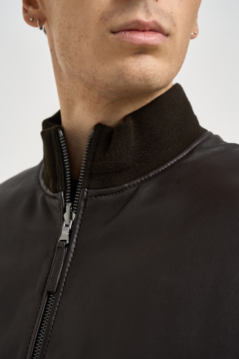 Bomber uomo in pelle marrone scuro DEREK PLONGEE06 THE JACK LEATHERS 