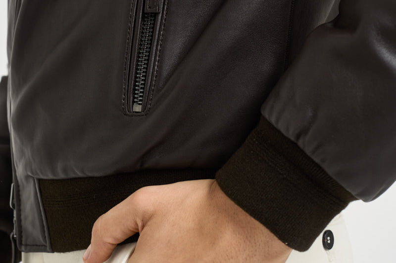Bomber uomo in pelle marrone scuro DEREK PLONGEE06 THE JACK LEATHERS 