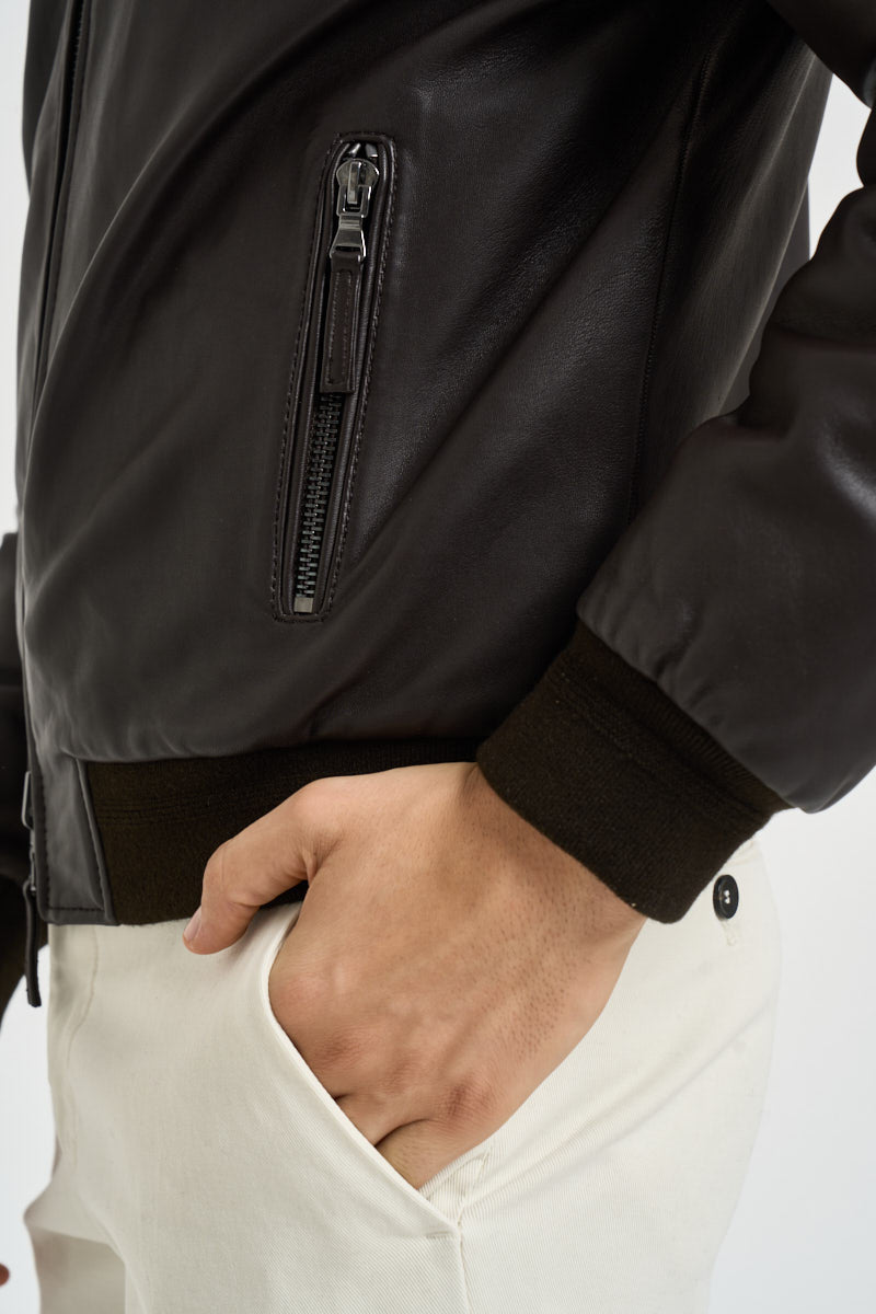 Bomber uomo in pelle marrone scuro DEREK PLONGEE06 THE JACK LEATHERS 