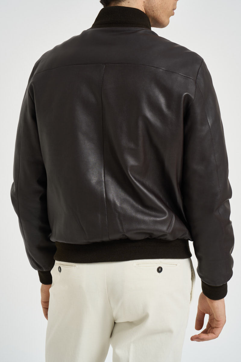 Bomber uomo in pelle marrone scuro DEREK PLONGEE06 THE JACK LEATHERS 