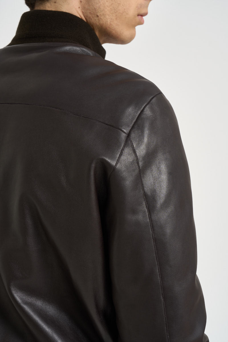 Bomber uomo in pelle marrone scuro DEREK PLONGEE06 THE JACK LEATHERS 
