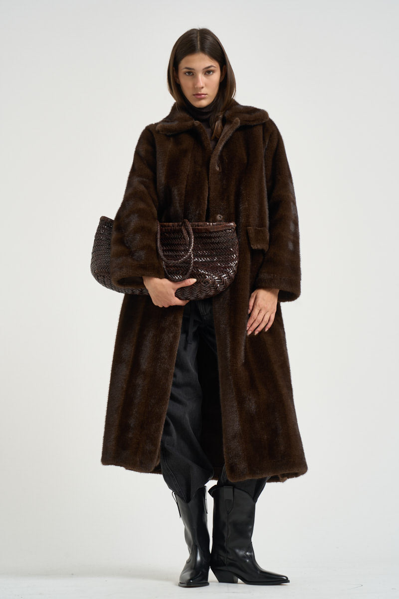 Cappotto donna lungo in ecopelliccia marrone 4120 ECO VINTAGE MINKCOCOA VALENTINI 