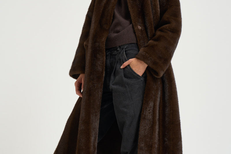 Cappotto donna lungo in ecopelliccia marrone 4120 ECO VINTAGE MINKCOCOA VALENTINI 