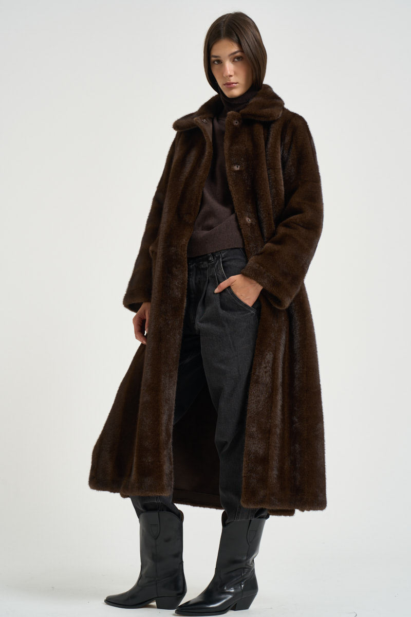 Cappotto donna lungo in ecopelliccia marrone 4120 ECO VINTAGE MINKCOCOA VALENTINI 