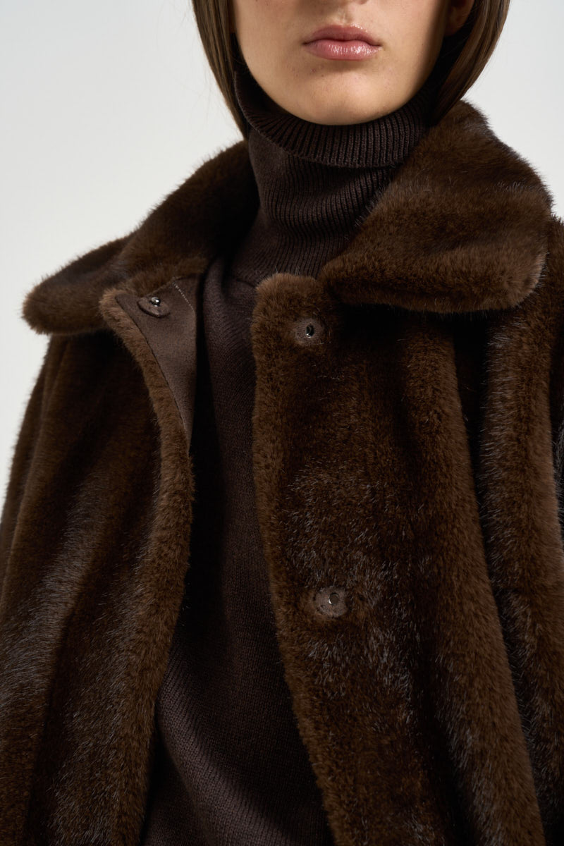 Cappotto donna lungo in ecopelliccia marrone 4120 ECO VINTAGE MINKCOCOA VALENTINI 