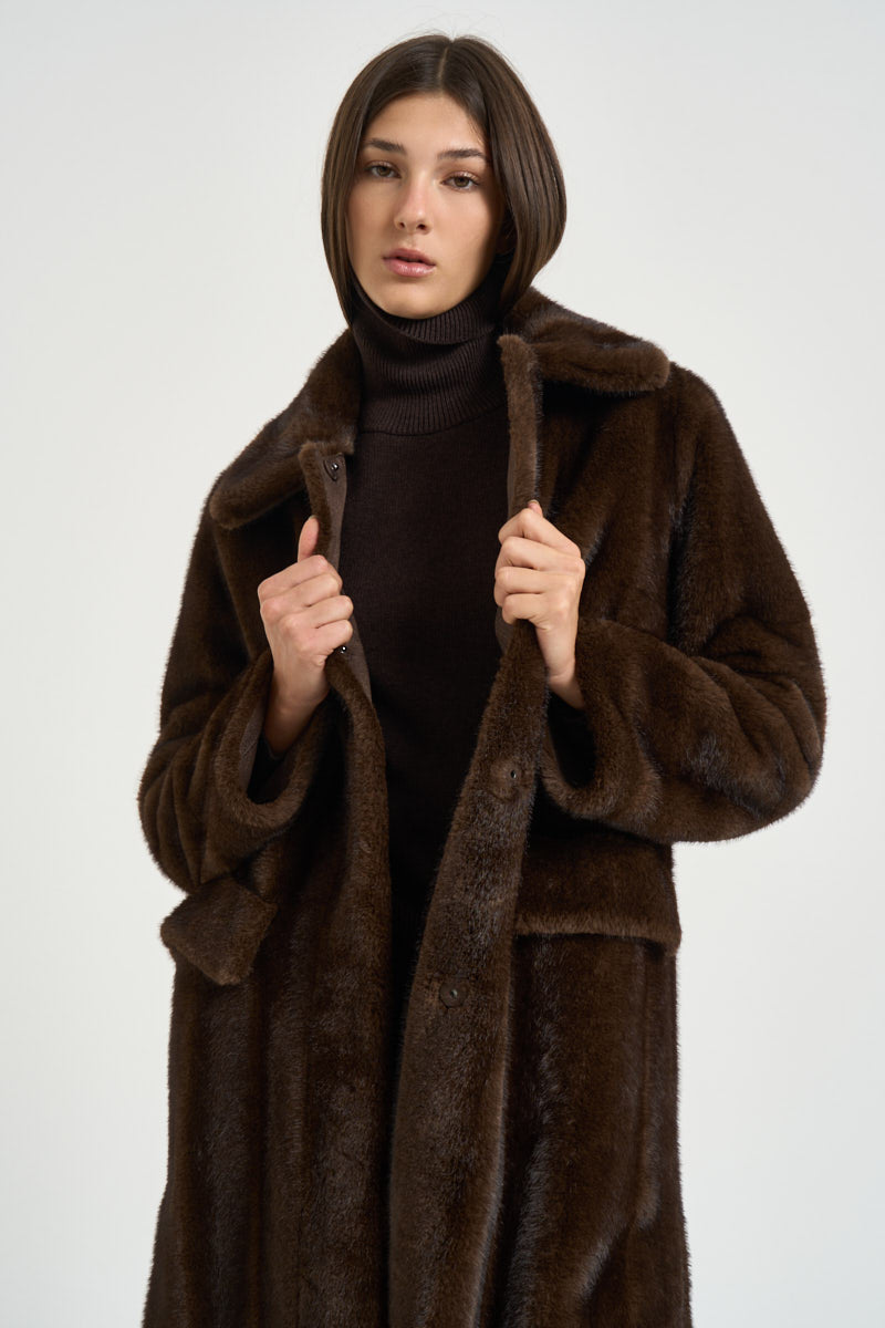 Cappotto donna lungo in ecopelliccia marrone 4120 ECO VINTAGE MINKCOCOA VALENTINI 