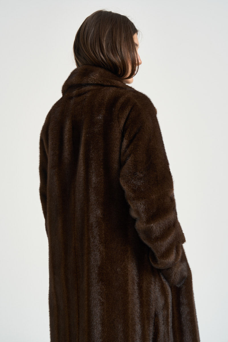 Cappotto donna lungo in ecopelliccia marrone 4120 ECO VINTAGE MINKCOCOA VALENTINI 