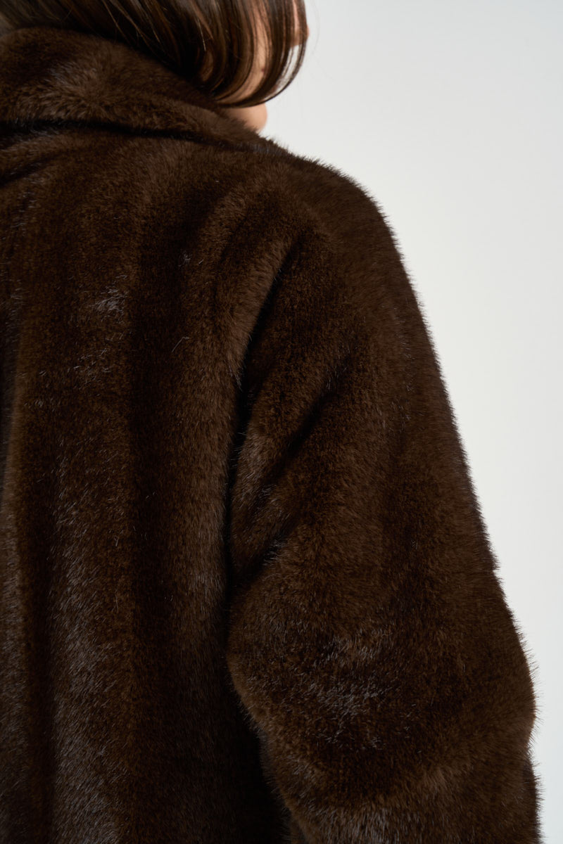 Cappotto donna lungo in ecopelliccia marrone 4120 ECO VINTAGE MINKCOCOA VALENTINI 