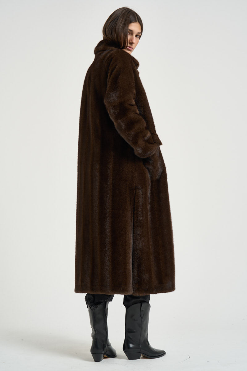Cappotto donna lungo in ecopelliccia marrone 4120 ECO VINTAGE MINKCOCOA VALENTINI 