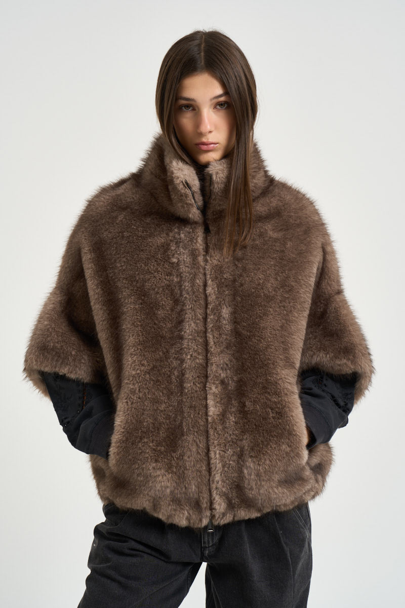 Giacca donna in ecopelliccia marrone 4128 ECO ZIBELLINOTAUPE VALENTINI 