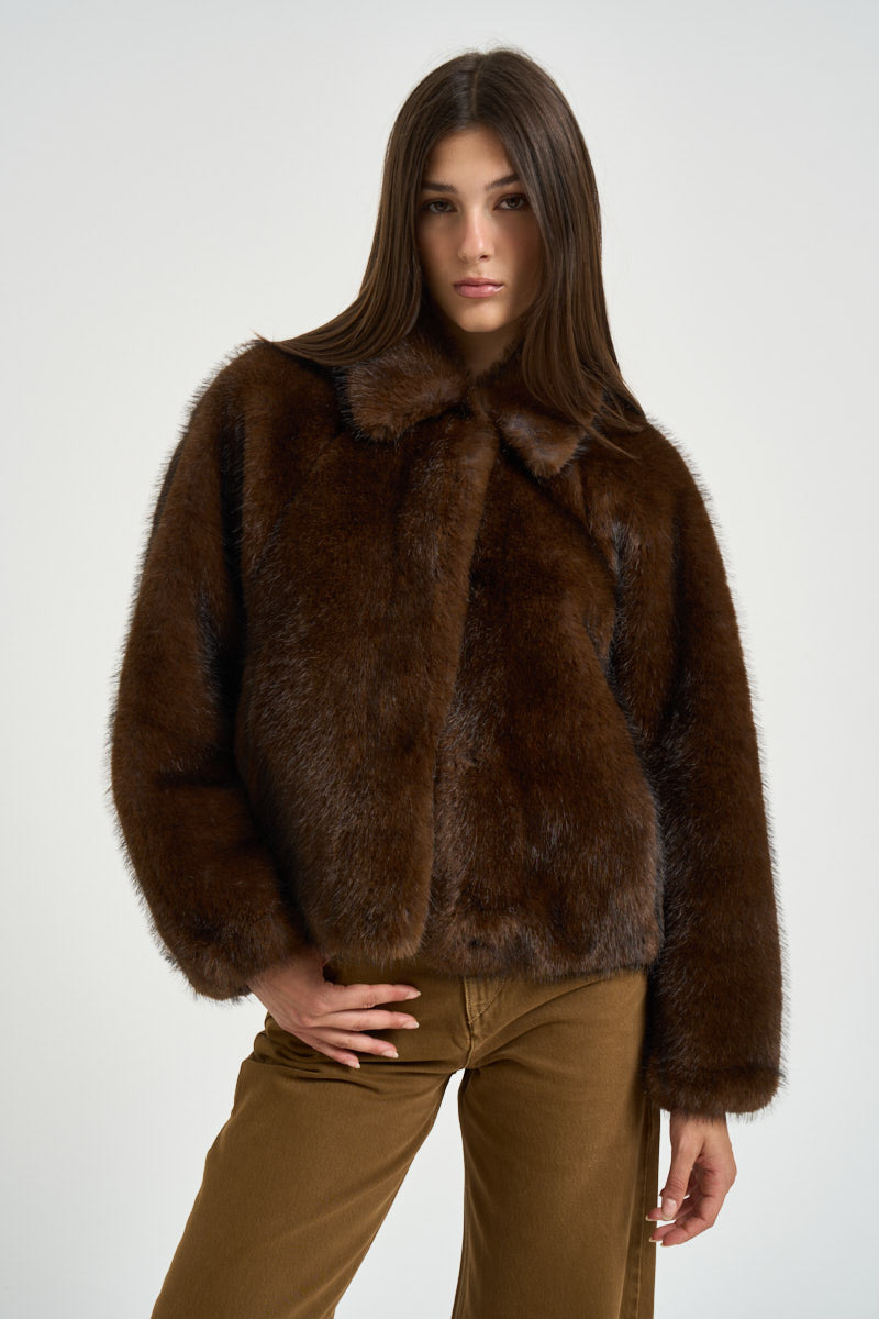 Bomber donna in ecopelliccia marrone 4132 ECO ZIBELLINOCOCOA VALENTINI 