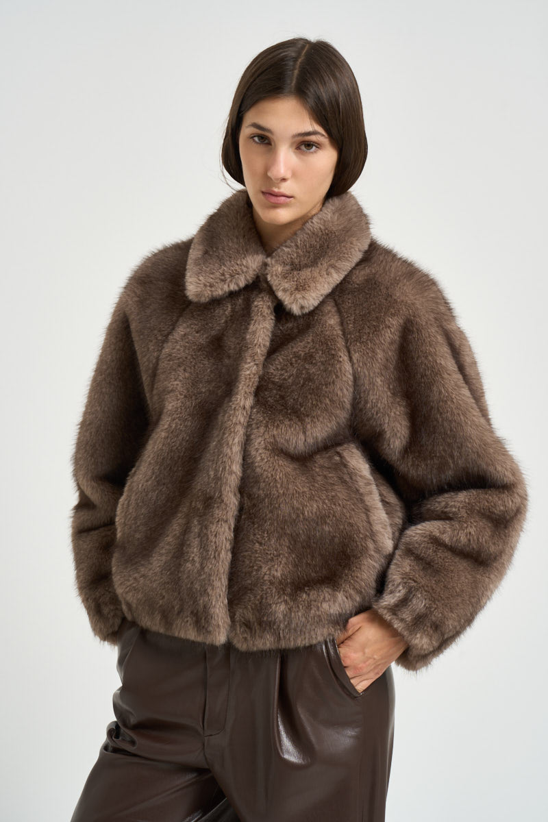 Bomber donna in ecopelliccia tortora 4132 ECO ZIBELLINOTAUPE VALENTINI 