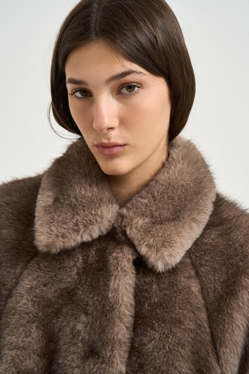 Bomber donna in ecopelliccia tortora 4132 ECO ZIBELLINOTAUPE VALENTINI 