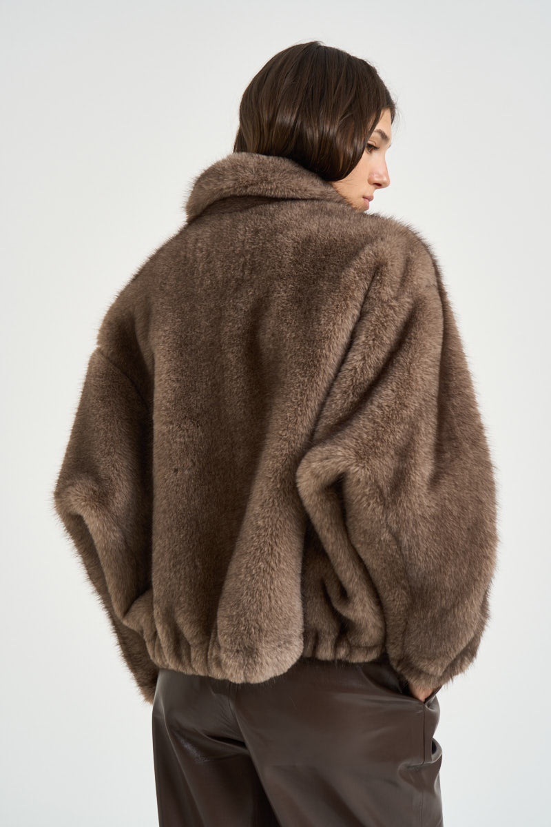 Bomber donna in ecopelliccia tortora 4132 ECO ZIBELLINOTAUPE VALENTINI 