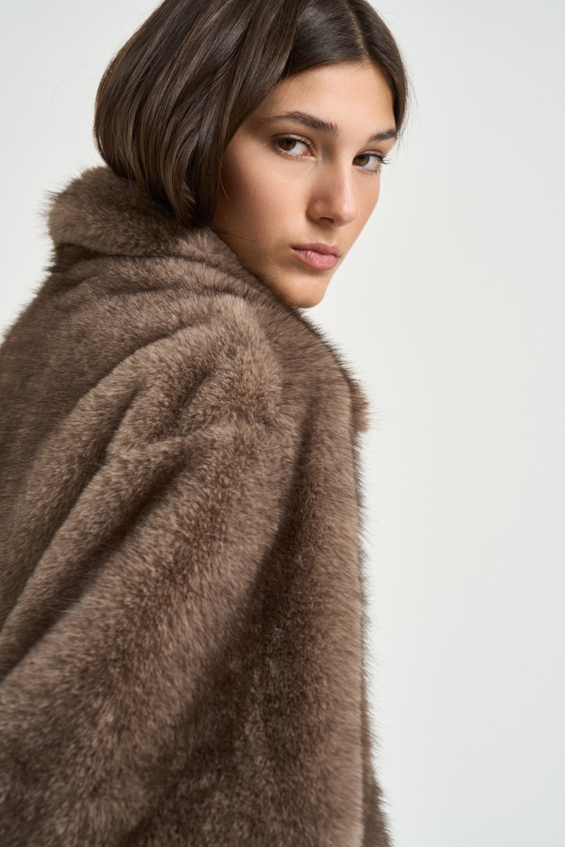 Bomber donna in ecopelliccia tortora 4132 ECO ZIBELLINOTAUPE VALENTINI 