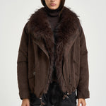 Giacca donna corta con collo in ecopelliccia fondente 4140 SUEDECHOCOLATE VALENTINI 