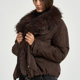 Giacca donna corta con collo in ecopelliccia fondente 4140 SUEDECHOCOLATE VALENTINI 