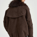 Giacca donna corta con collo in ecopelliccia fondente 4140 SUEDECHOCOLATE VALENTINI 