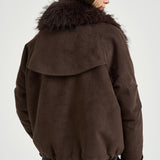 Giacca donna corta con collo in ecopelliccia fondente 4140 SUEDECHOCOLATE VALENTINI 