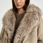 Giacca donna corta con collo in ecopelliccia avorio 4140 SUEDESTONE VALENTINI 