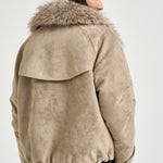 Giacca donna corta con collo in ecopelliccia avorio 4140 SUEDESTONE VALENTINI 