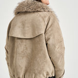 Giacca donna corta con collo in ecopelliccia avorio 4140 SUEDESTONE VALENTINI 