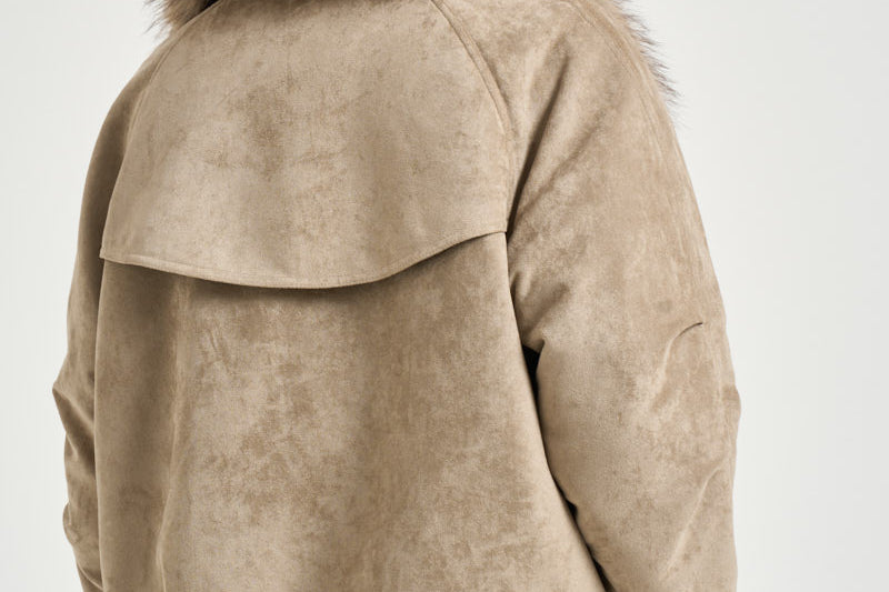 Giacca donna corta con collo in ecopelliccia avorio 4140 SUEDESTONE VALENTINI 