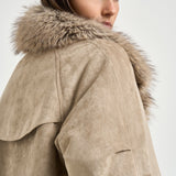Giacca donna corta con collo in ecopelliccia avorio 4140 SUEDESTONE VALENTINI 