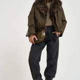 Giacca donna con collo in ecopelliccia verde oliva K6101 PARKAARMY GREEN VALENTINI 