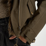 Giacca donna con collo in ecopelliccia verde oliva K6101 PARKAARMY GREEN VALENTINI 