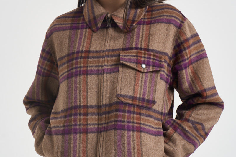 Giacca donna corta a quadri multicolor 2038 7451BISONCHECK WOOLRICH 