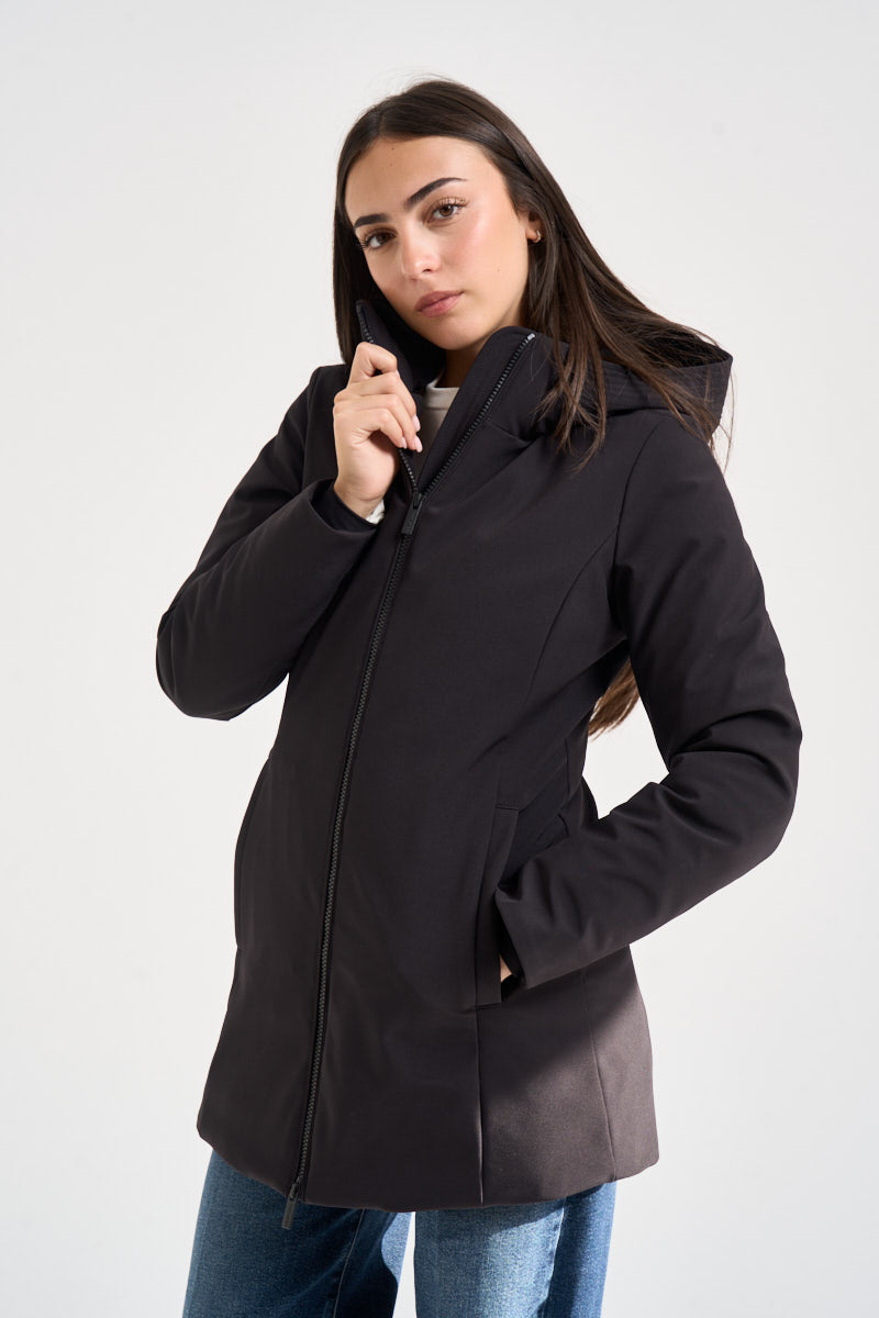 Parka donna New girth down con cappuccio e zip nera 2045 100BLACK WOOLRICH 
