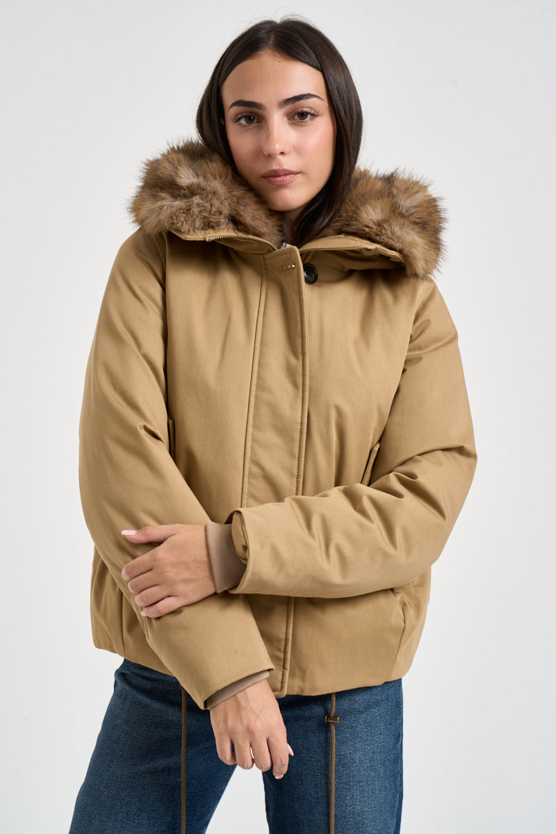 Giacca donna incotone corta cachi 2237 8926KHAKI WOOLRICH 