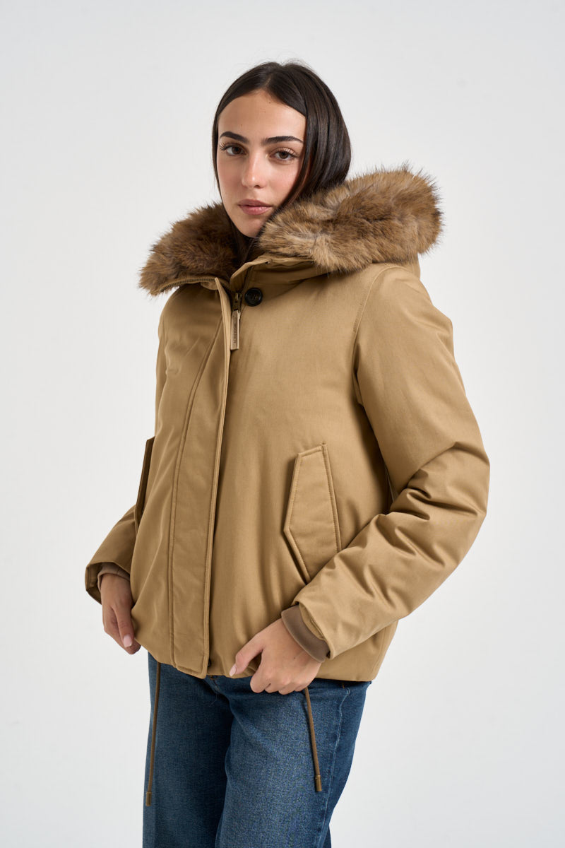 Giacca donna incotone corta cachi 2237 8926KHAKI WOOLRICH 
