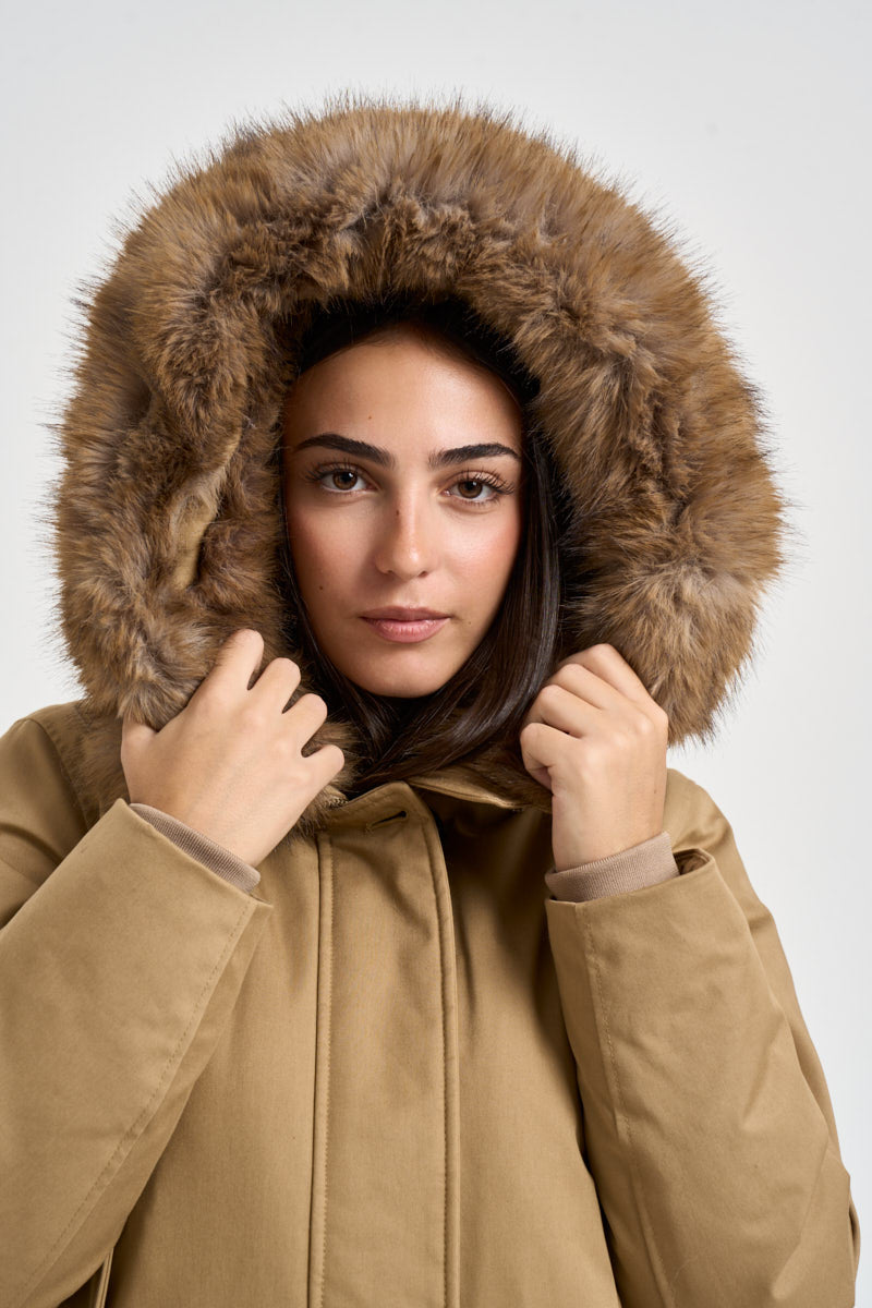 Giacca donna incotone corta cachi 2237 8926KHAKI WOOLRICH 