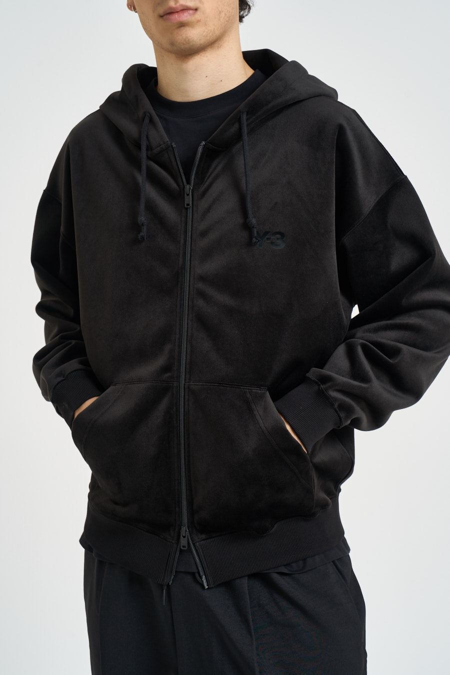 Felpa uomo in velluto con cappuccio nera IA4371 BLACK Y-3 