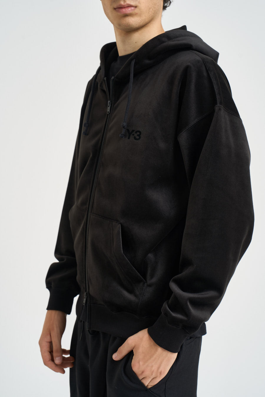 Felpa uomo in velluto con cappuccio nera IA4371 BLACK Y-3 