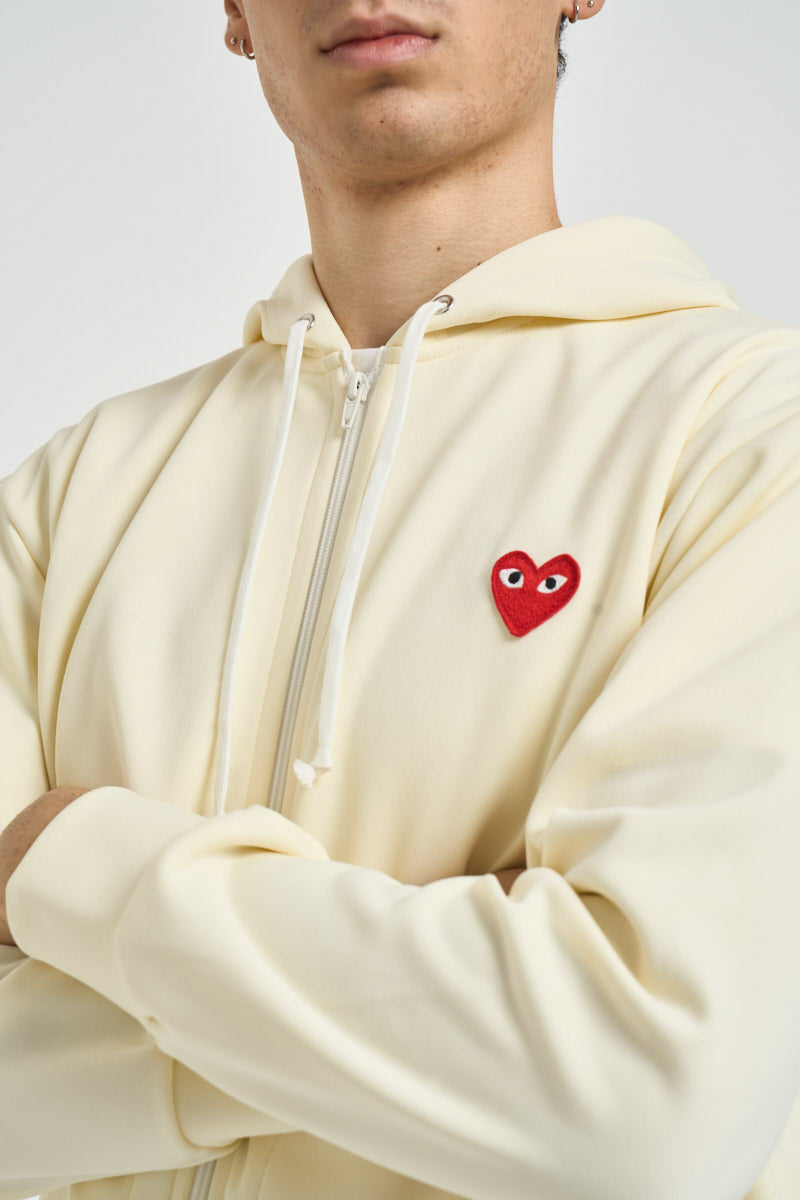 Felpa uomo con cappuccio e zip avorio AXT172 IVORY COMME DES GARCON PLAY 