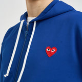 Felpa uomo con cappuccio e zip blu AXT172 NAVY COMME DES GARCON PLAY 
