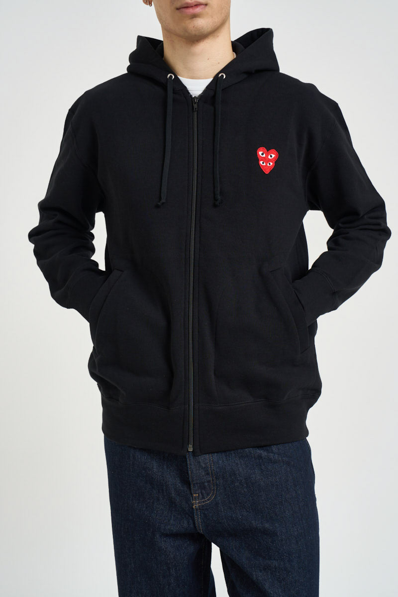 Felpa uomo con cappuccio e zip nera AXT294 BLACK COMME DES GARCON PLAY 
