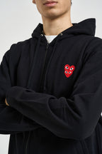 Felpa uomo con cappuccio e zip nera AXT294 BLACK COMME DES GARCON PLAY 