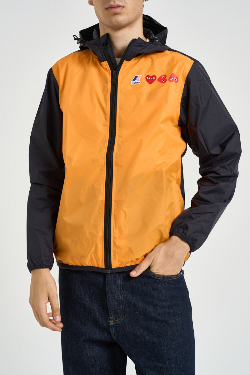 Giacca uomo con cappuccio arancione e nera AZJ505 ORANGEBLACK COMME DES GARCON PLAY 