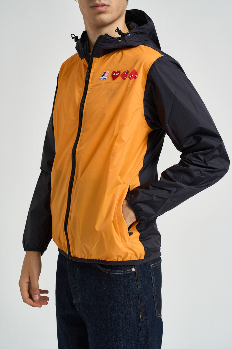 Giacca uomo con cappuccio arancione e nera AZJ505 ORANGEBLACK COMME DES GARCON PLAY 