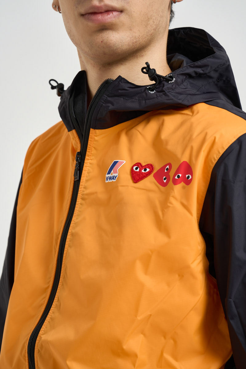 Giacca uomo con cappuccio arancione e nera AZJ505 ORANGEBLACK COMME DES GARCON PLAY 