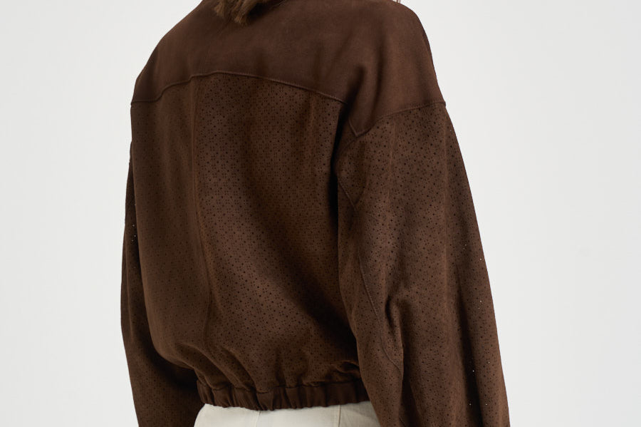 Giacca donna in suede marrone 7957 CACAO ACCADEMIE TESSILI 