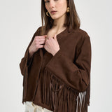 Giacca donna con frange in suede marrone 8730 CAFFE ACCADEMIE TESSILI 