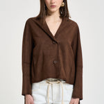 Giacca donna con frange in suede marrone 8730 CAFFE ACCADEMIE TESSILI 