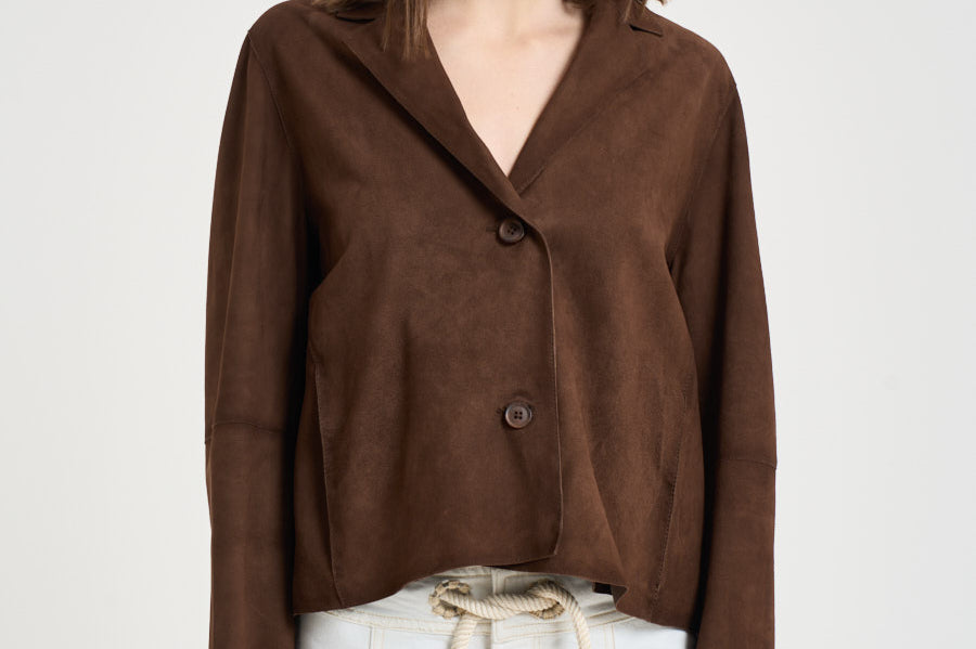Giacca donna con frange in suede marrone 8730 CAFFE ACCADEMIE TESSILI 