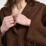 Giacca donna con frange in suede marrone 8730 CAFFE ACCADEMIE TESSILI 