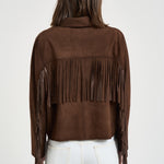Giacca donna con frange in suede marrone 8730 CAFFE ACCADEMIE TESSILI 